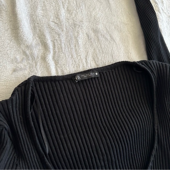 Zara Black Button Ribbed Dress - Picture 4 of 5